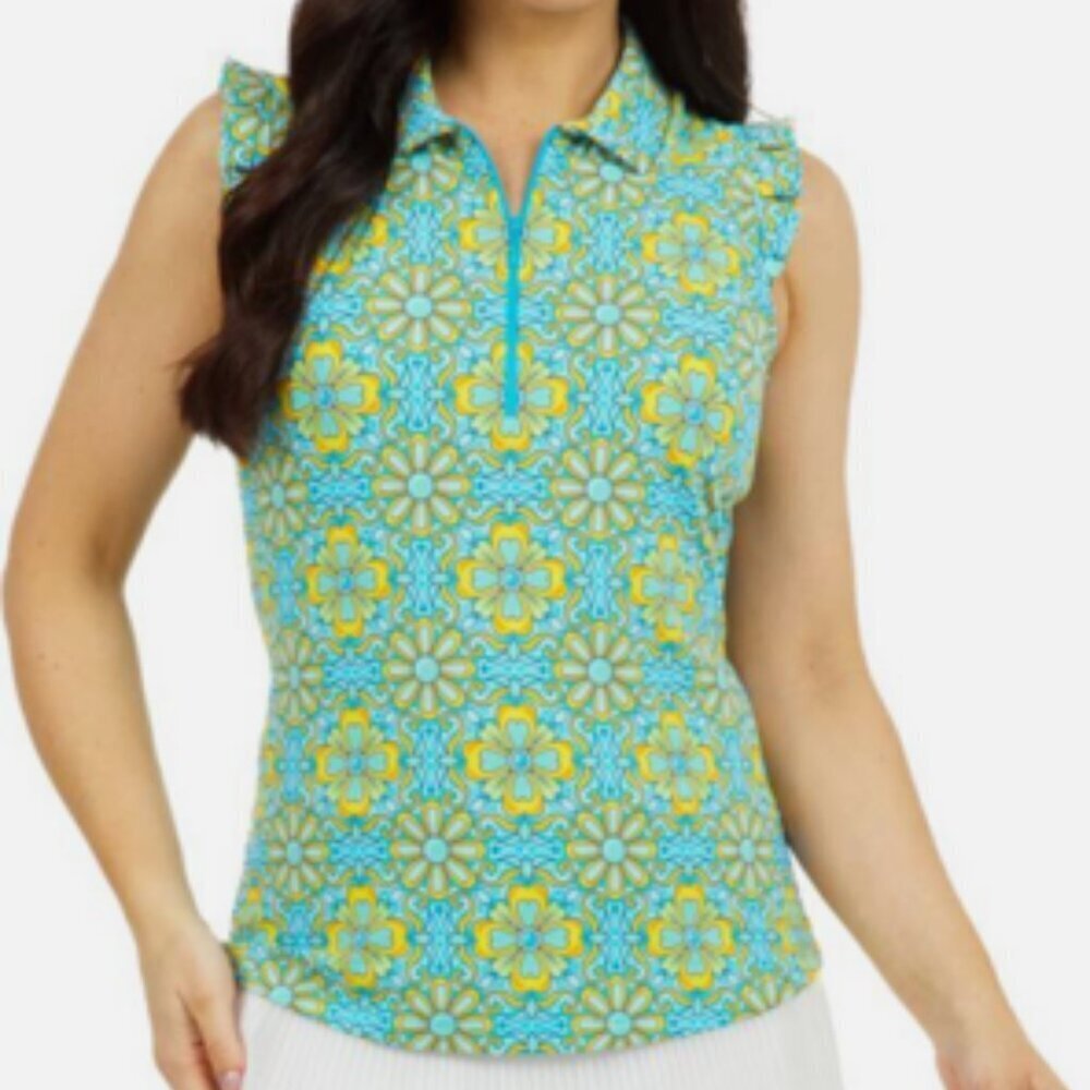 IBKul Scarlet Sleeveless Flutter Sleeve Ruffle Sun Protection Shirt XS - Picture 8 of 8